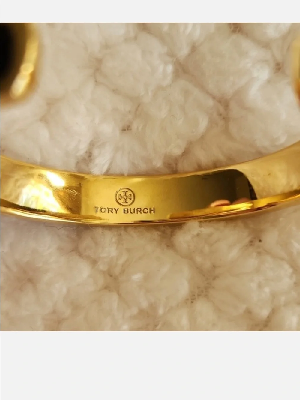 Tory Burch Black and Gold Logo Link Bangle